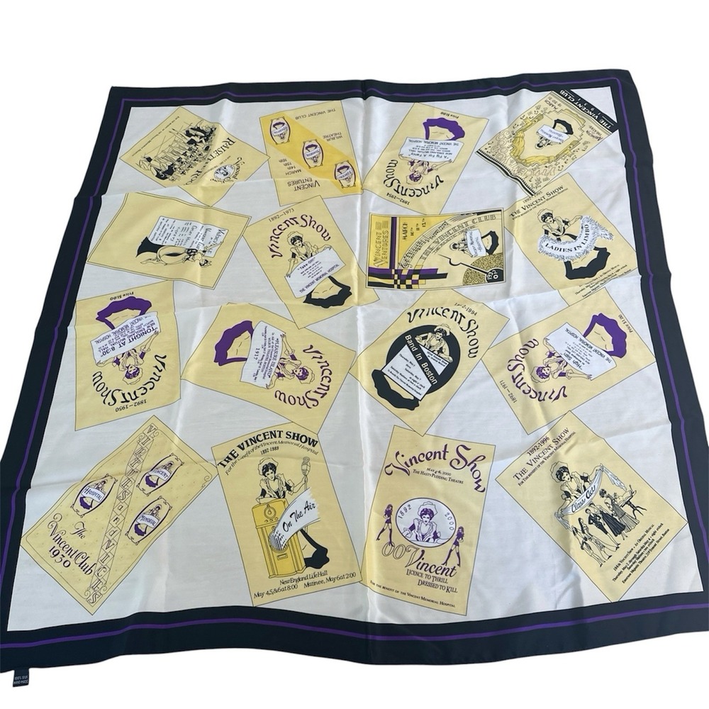 Vincent Club Commemorative Scarf 100% Silk Hand Made Black Yellow 34.5" Square